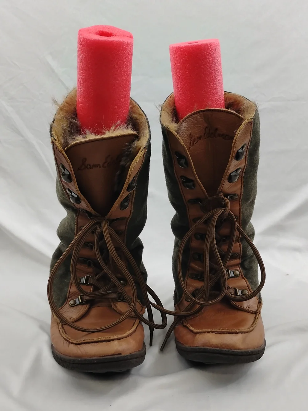 Sam Edelman Women's Brown and Olive Lace-Up Fur-Trim Boots